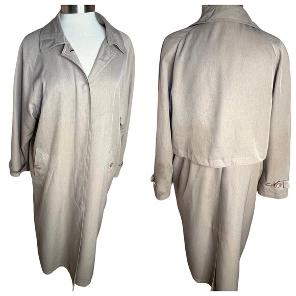 VTG Talbots Petites 10P Long Trench Coat Beige Pockets Button Style Sophisticate - Picture 1 of 16